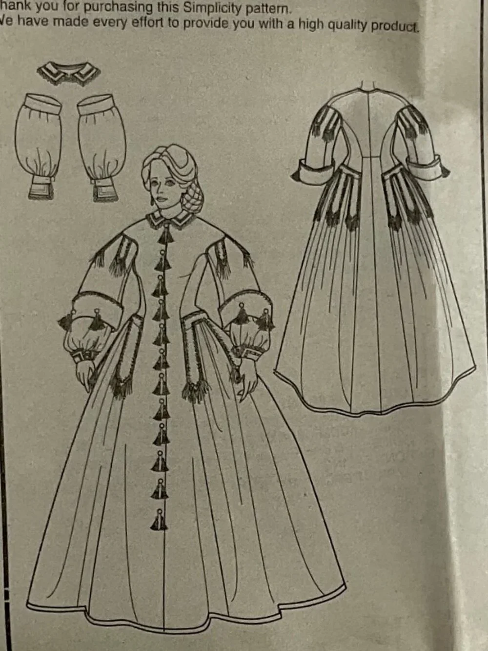 Uncut Simplicity 2887 1860s Civil War Dress 16, 18, 20, 22 Womens Sewing Pattern